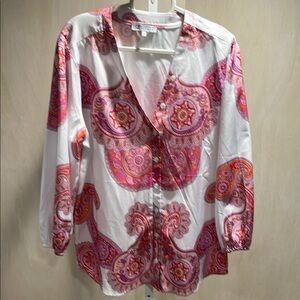 Cezele Women's Paisley Blouse - Pink‎ and Orange